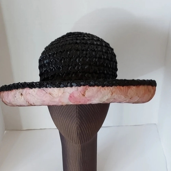 Vintage Quaker Maid Black Pink Large Brim Hat‎ with bow accent around band main image 11